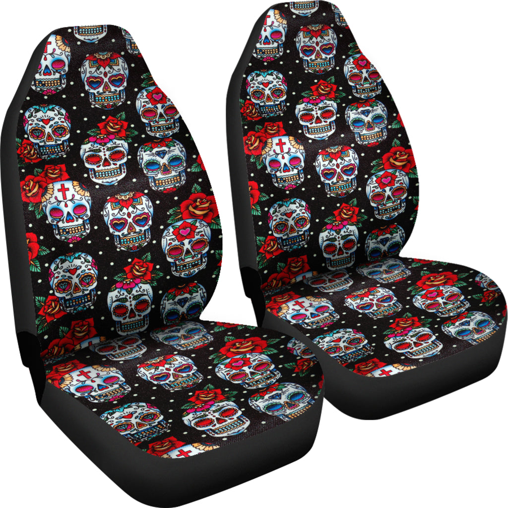 Set of 2 floral sugar skull seat covers