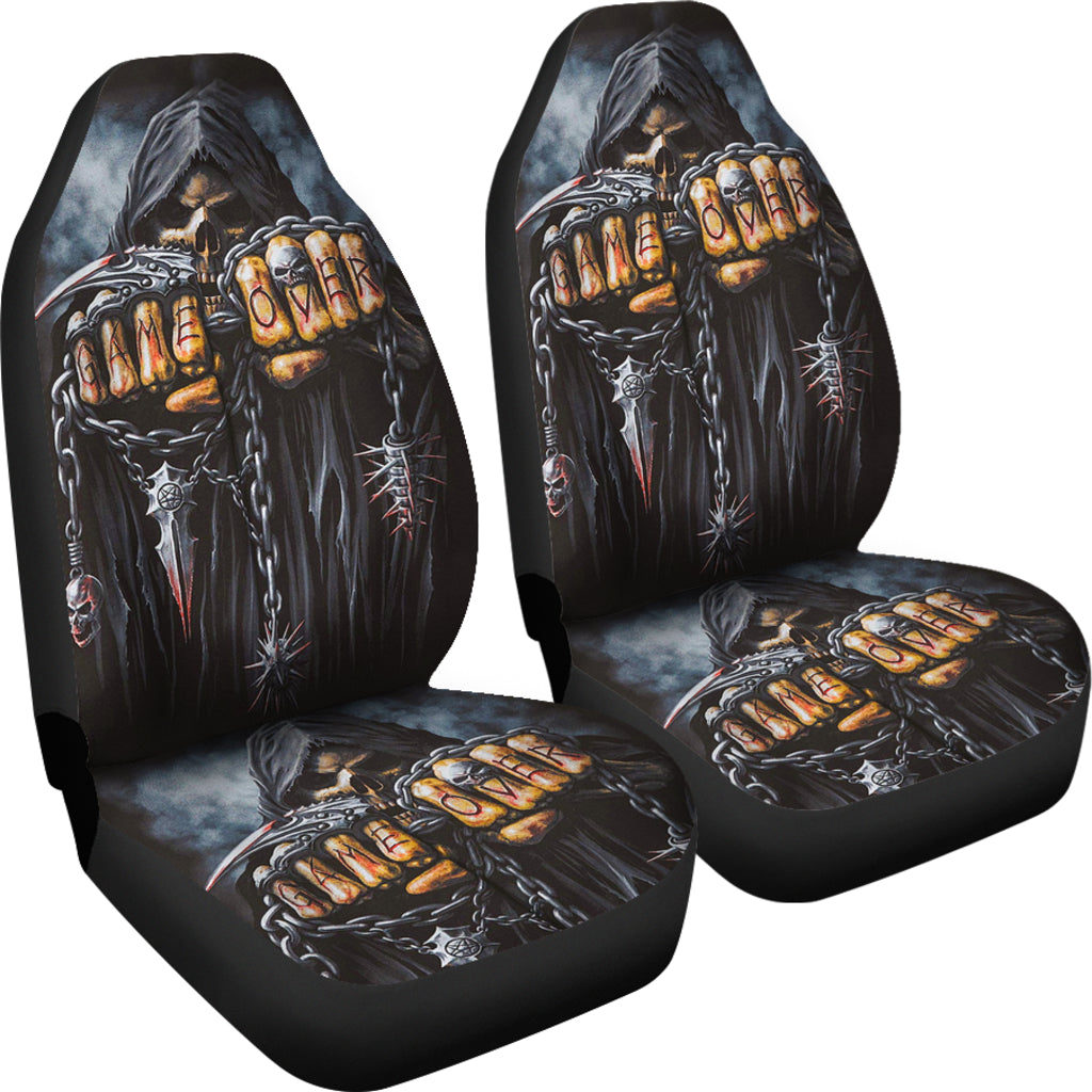Set of 2 - Game over skull grim reaper car seat covers