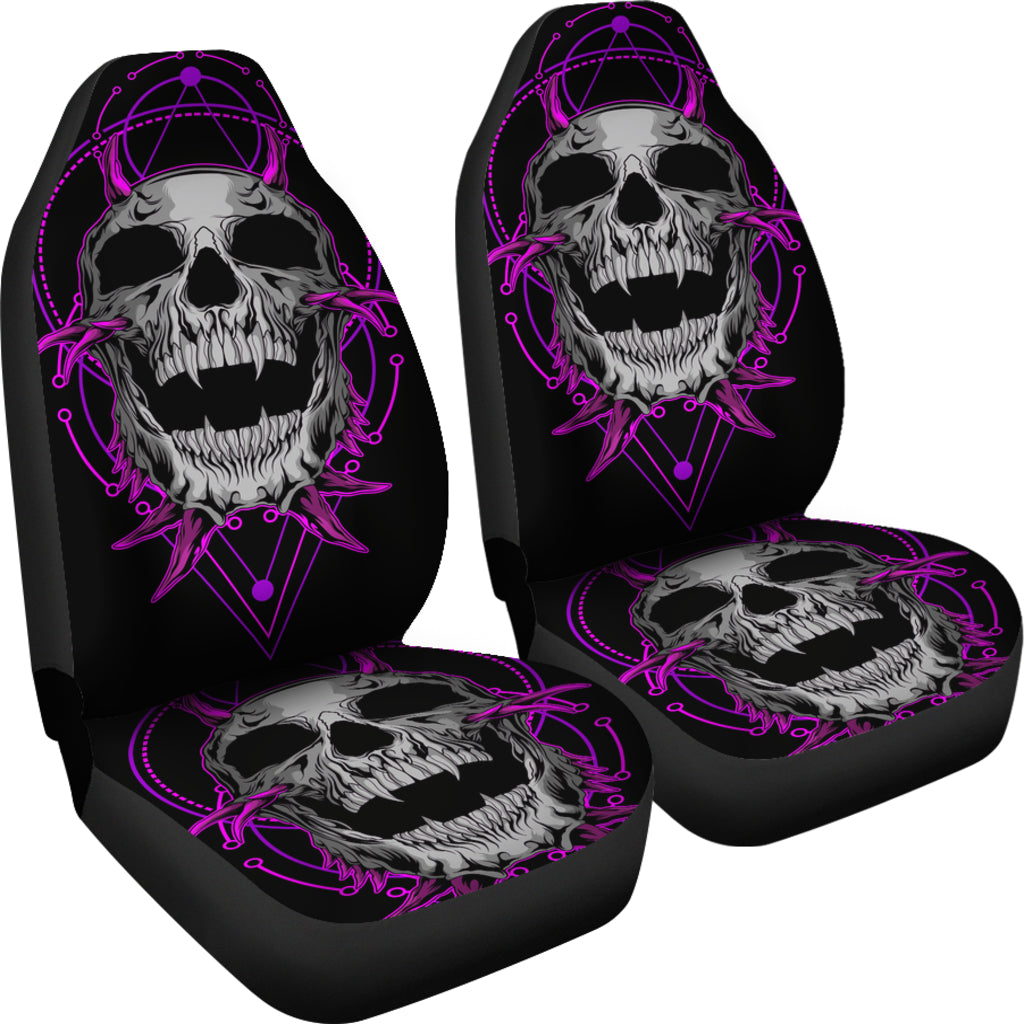 Set of 2 purple skull gothic sugar skull seat covers