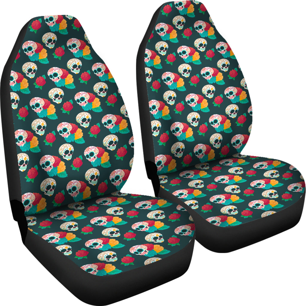 Set 2 pcs Floral sugar skull day of the dead skull car seat covers