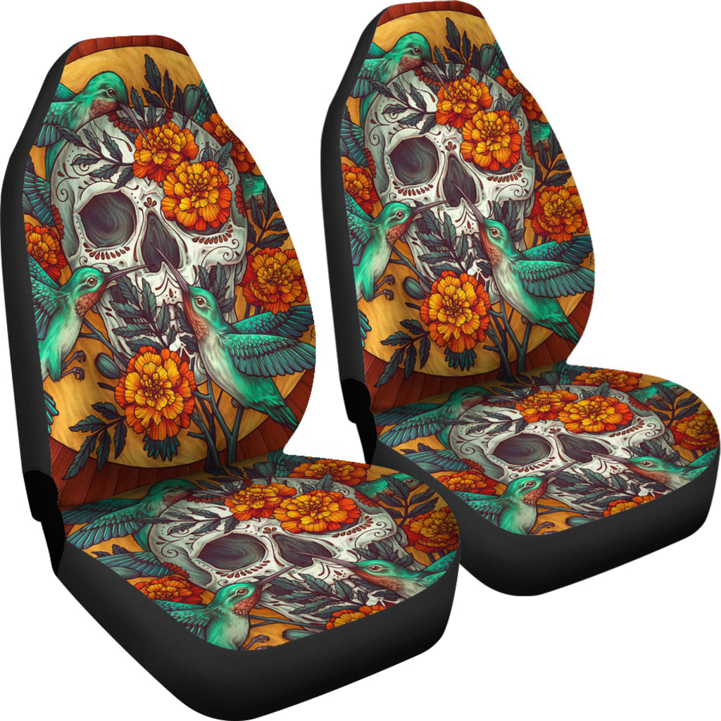 Set of 2 beautiful sugar skull car seat covers