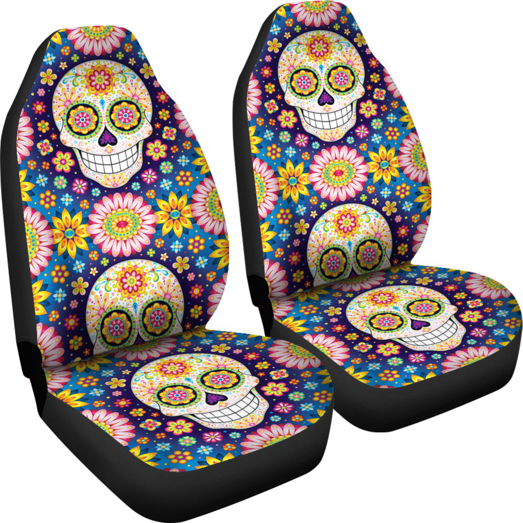 Set 2 pcs Gothic sugar skull car seat covers