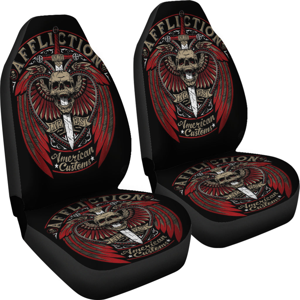 Set of 2 pcs - Skull Affliction Live East American Customs car seat cover