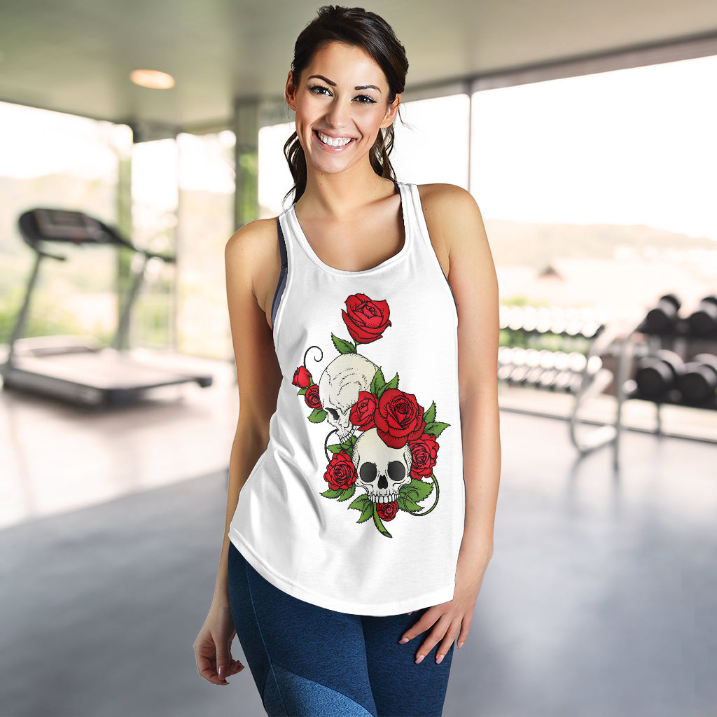 Skull Couple Roses (White) - Women's Racerback Tank Top