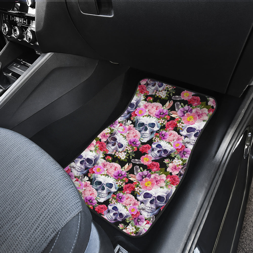 Set of 4 pcs floral skull car mats