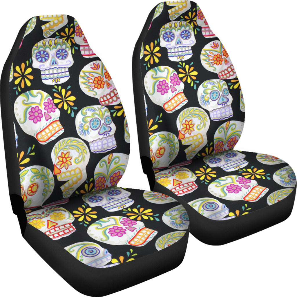 Set 2 pcs Floral sugar skull day of the dead skull car seat covers