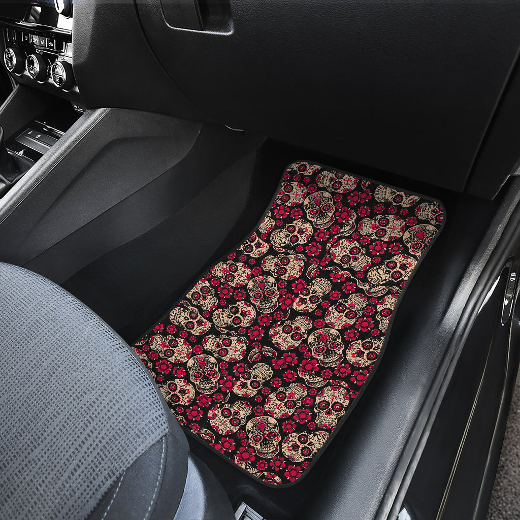 Set of 4 pcs floral sugar skull car mats