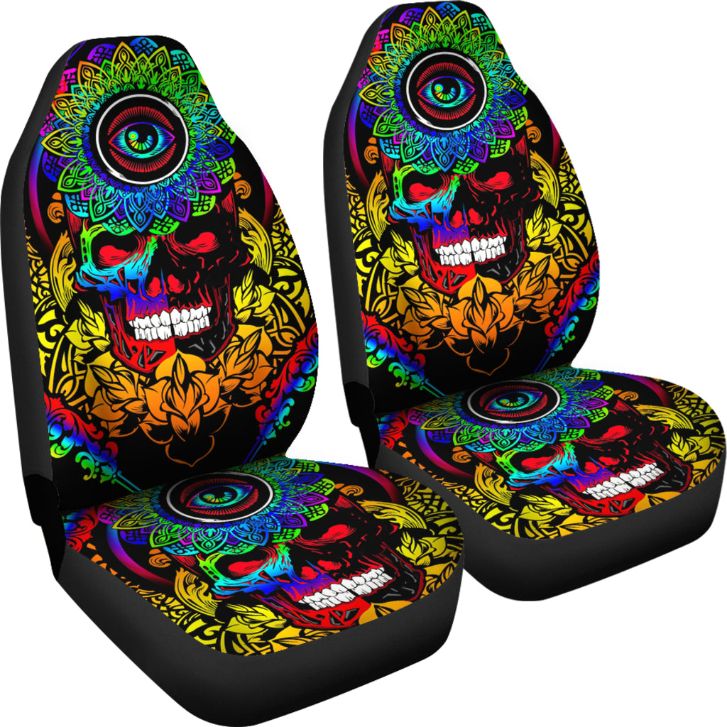 Set of 2 pcs sugar skull car seat covers