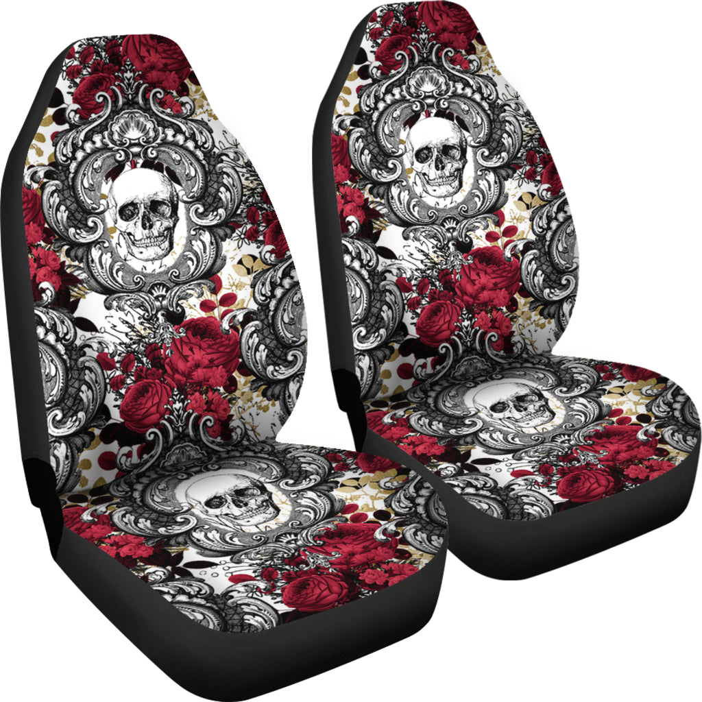 Set of 2 Gothic Skull and Red Roses Universal Bucket Seat Covers