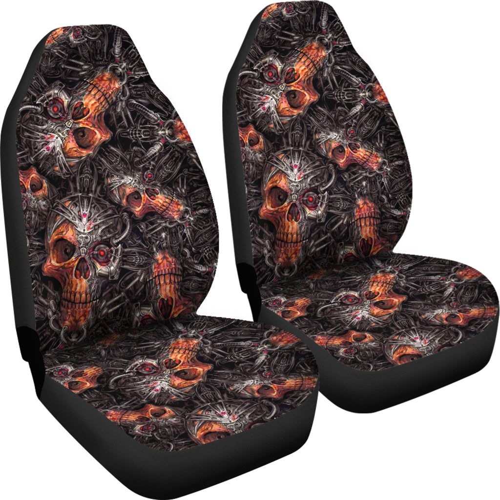 Set of 2 Flaming skulls car seat covers