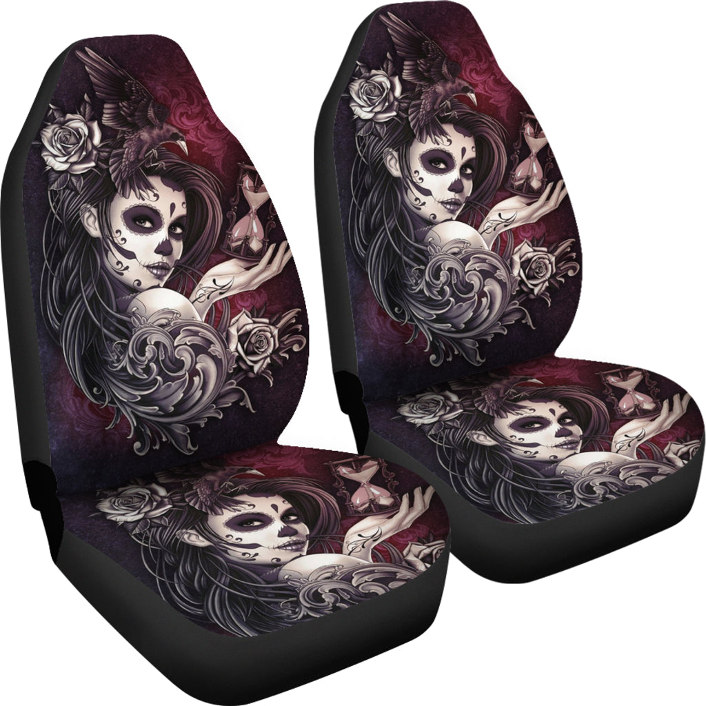 Set of 2 pcs Sugar skull girl seat covers