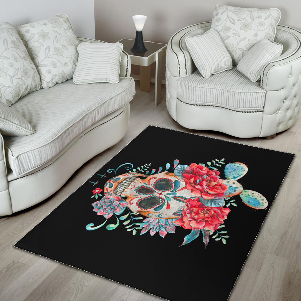Floral sugar skull rug mat carpet