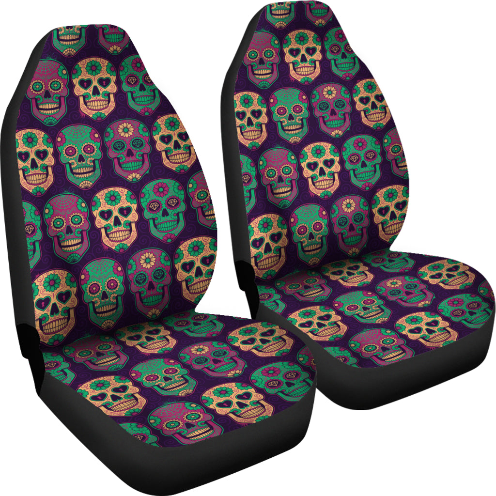 Set of 2 pcs sugar skull car seat covers