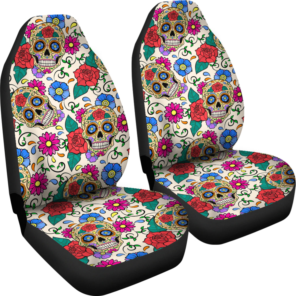 Set of 2 sugar skull car seat covers