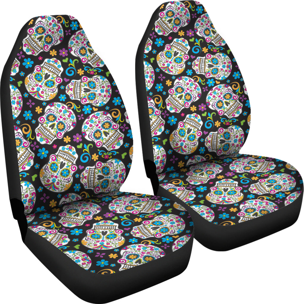 Set of 2 Pcs - sugar skull car seat covers