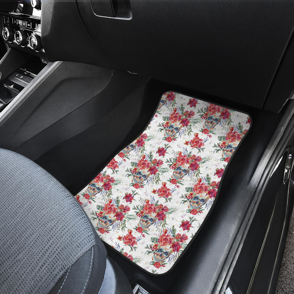 Set of 4 pcs floral sugar skull car mats