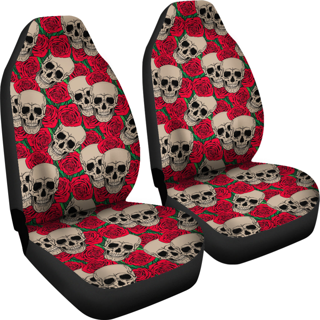 Set of 2 floral sugar skull seat covers Day of the dead