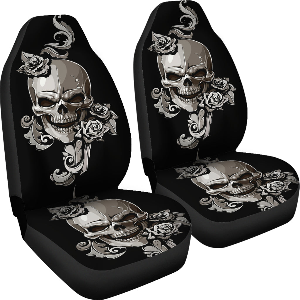 Set of 2 floral sugar skulls car seat covers