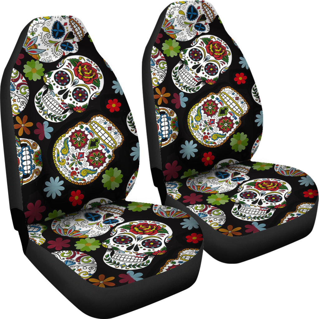 Set of 2 sugar skull day of the dead seat covers