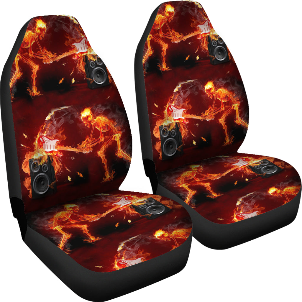 Set of 2 pcs - Skull Gothic Horror Flaming Fire Halloween skull car seat covers