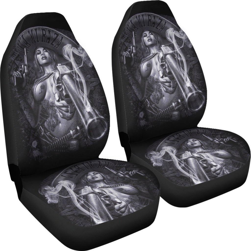 Set of 2 pcs skull girl car seat covers