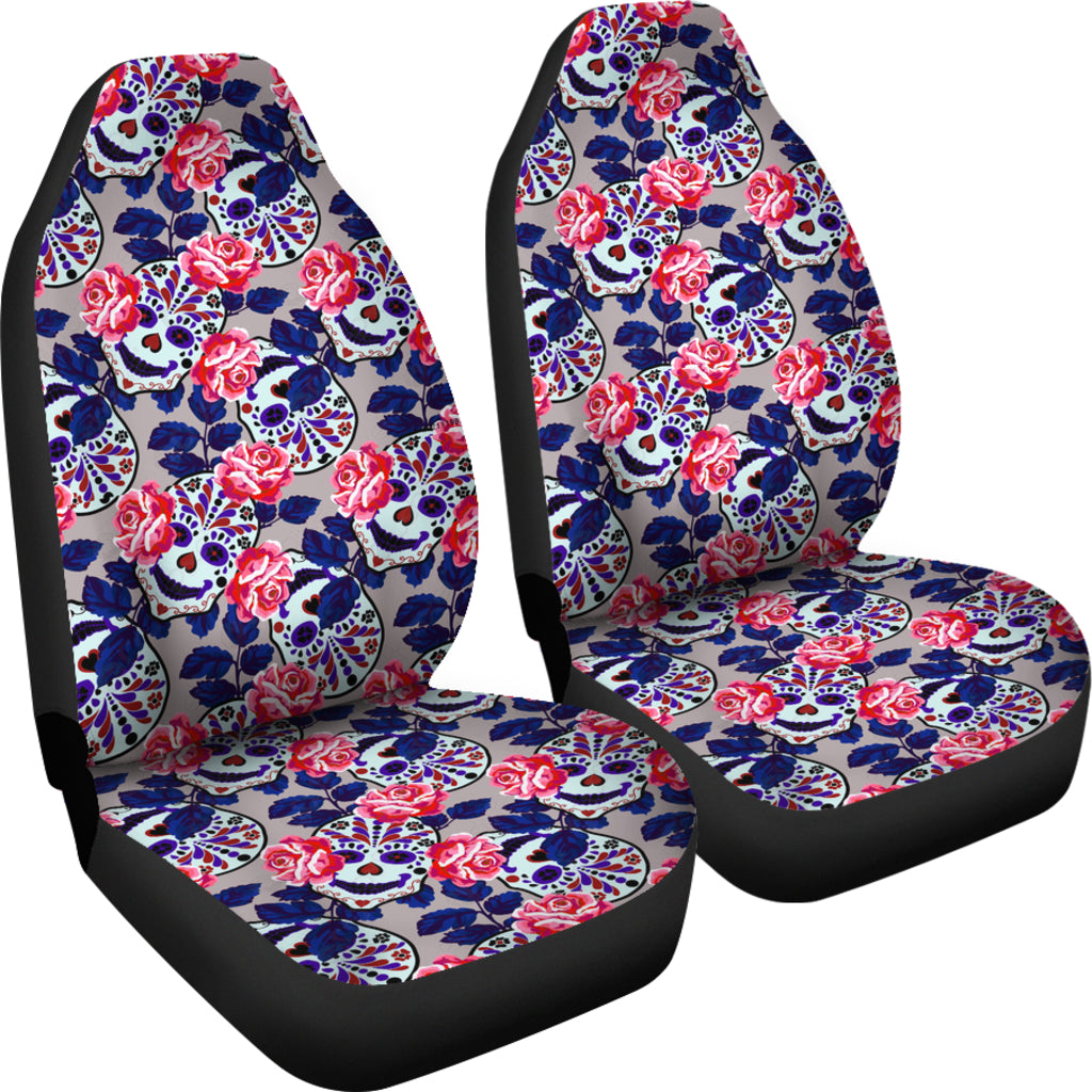 Set 2pcs sugar skull car seat covers