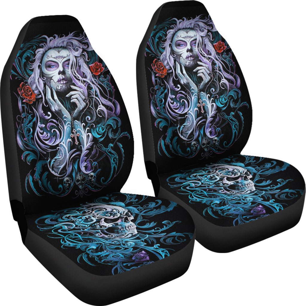 Set of 2 pcs sugar skull girl car seat covers