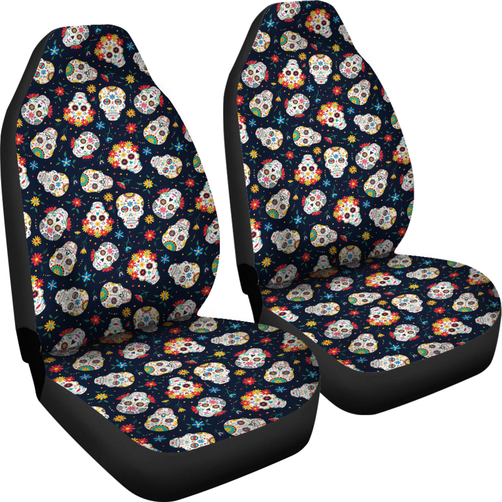 Set 2 seat cover sugar skulls - Day of the dead car seat covers