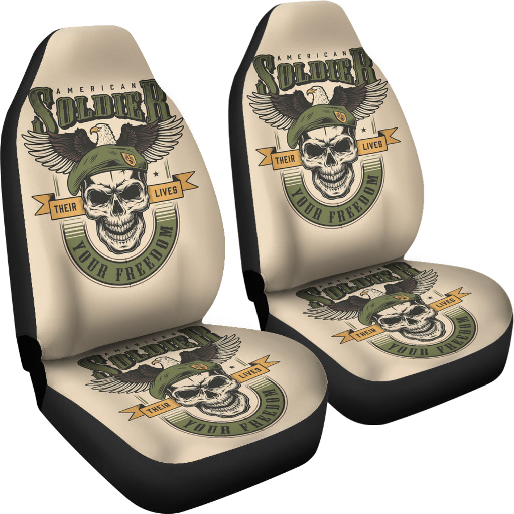 Set of 2 skull soldier car seat covers