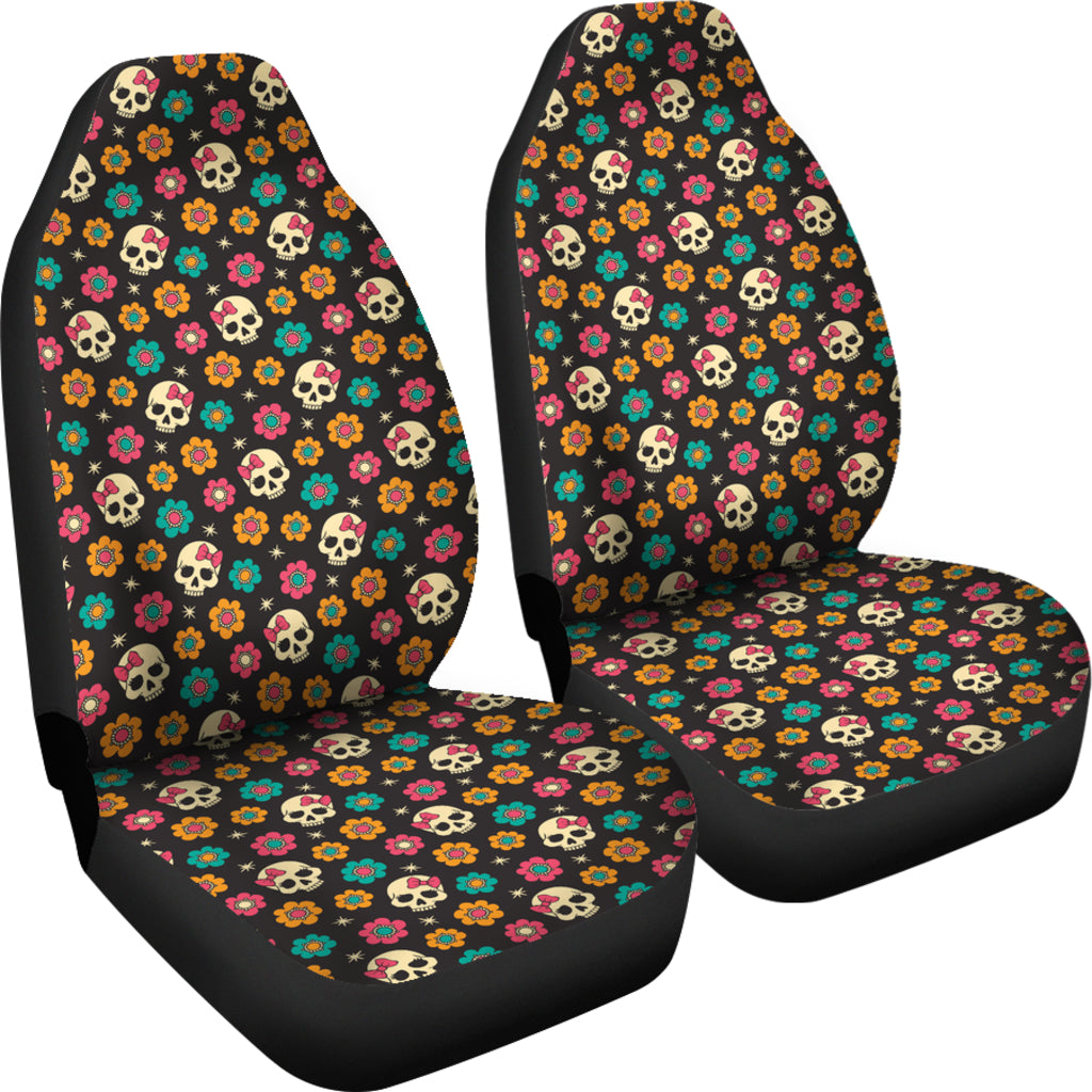 Set 2 pcs sugar skull day of the dead skull car seat covers