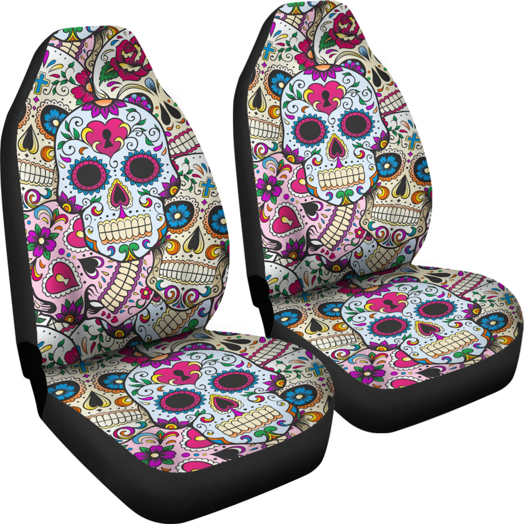 Set of 2 Sugar skulls - Day of the dead car seat covers