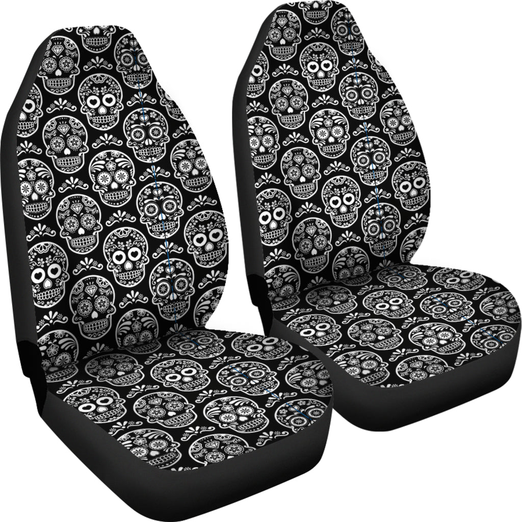 Set of 2 pcs sugar skull car seat covers