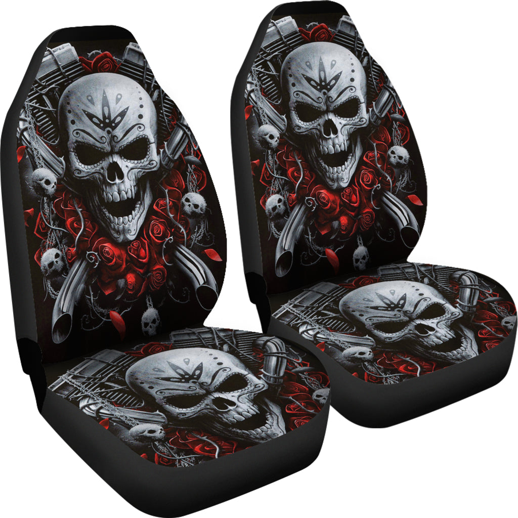 Set 2 pcs Gothic Biker skull car seat covers