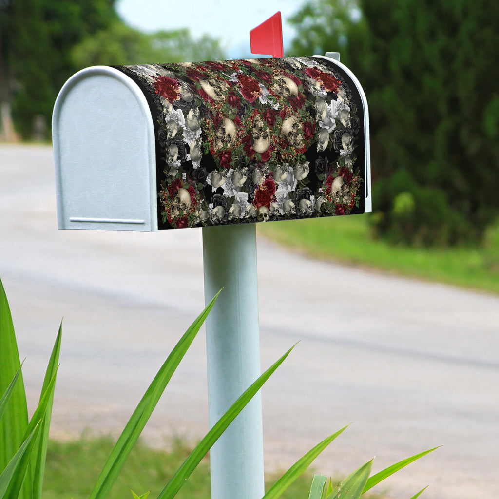 Skulls and Roses on Black Mailbox Cover