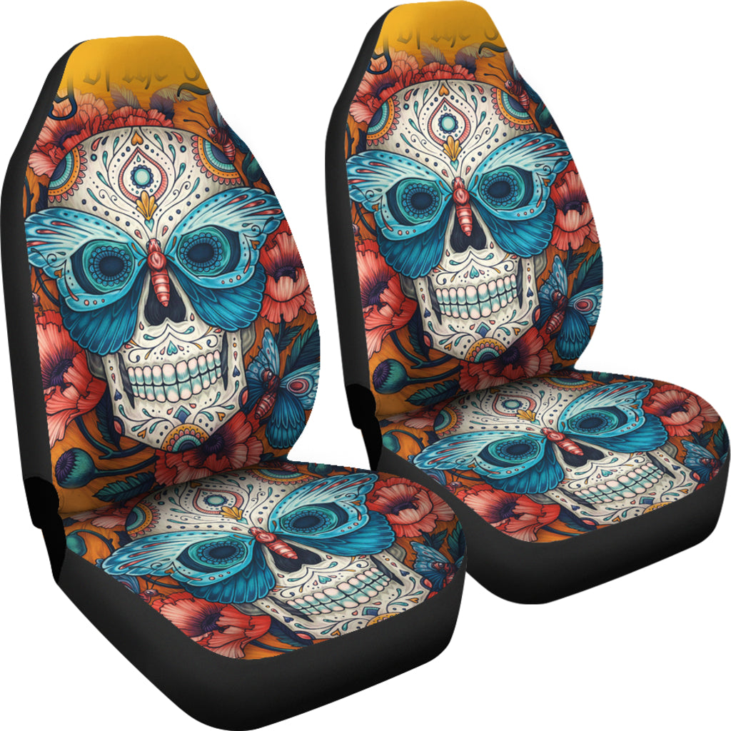 Set of 2 pcs sugar skull car seat covers