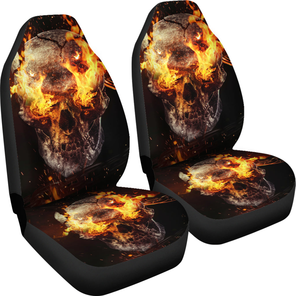 Set 2 pcs Gothic flaming skull car seat covers