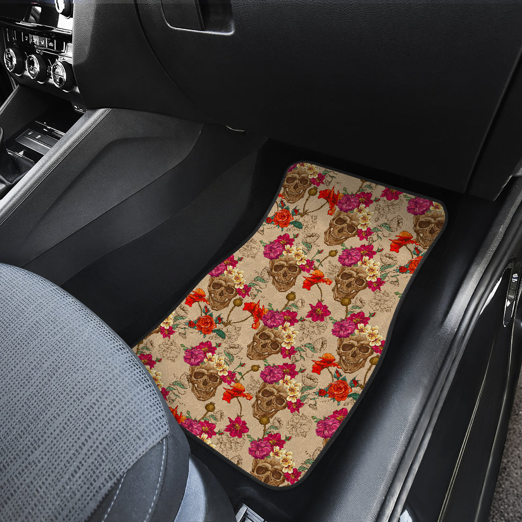 Set of 4 pcs floral sugar skull car mats