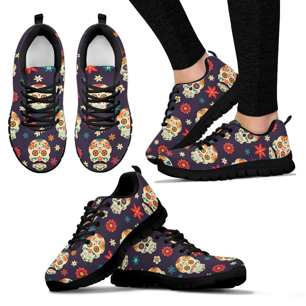 Black sugar skull sneakers shoes