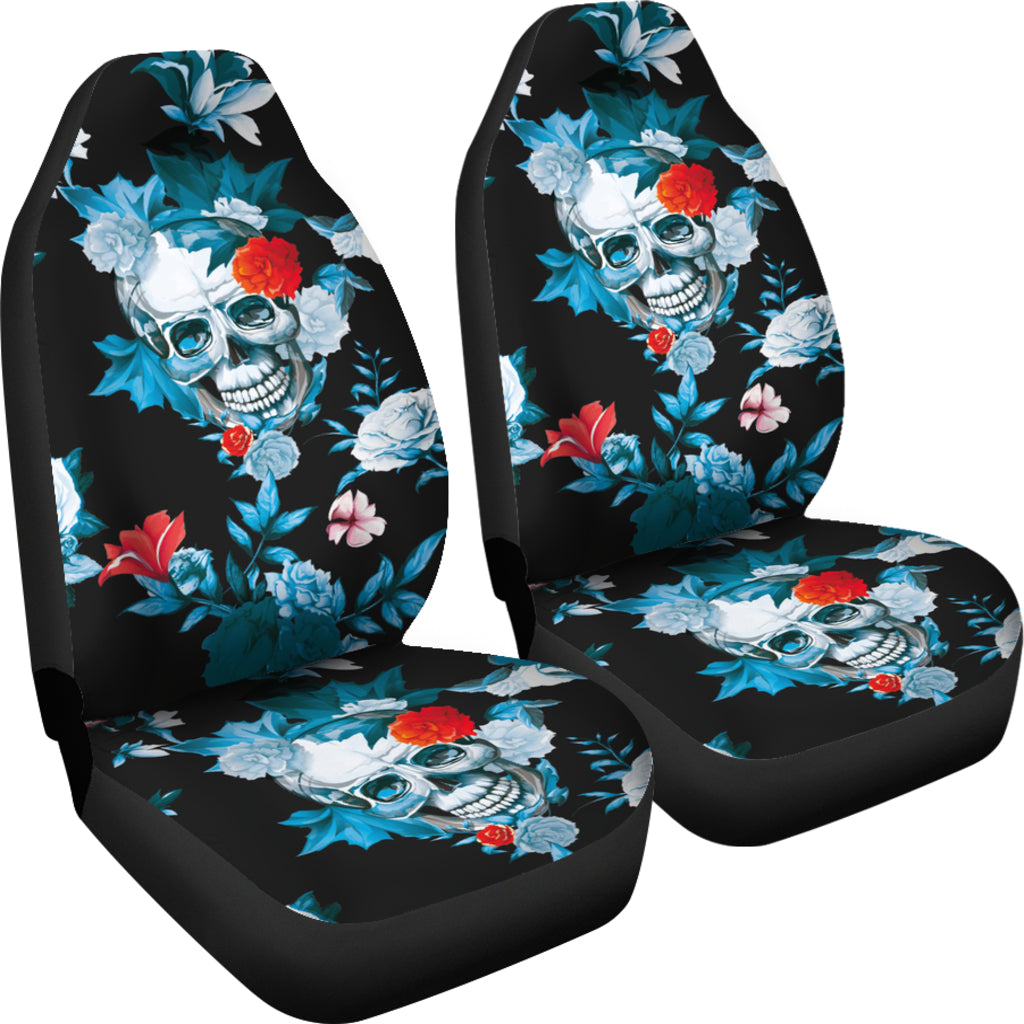 Set 2 pcs Floral sugar skull day of the dead skull car seat covers