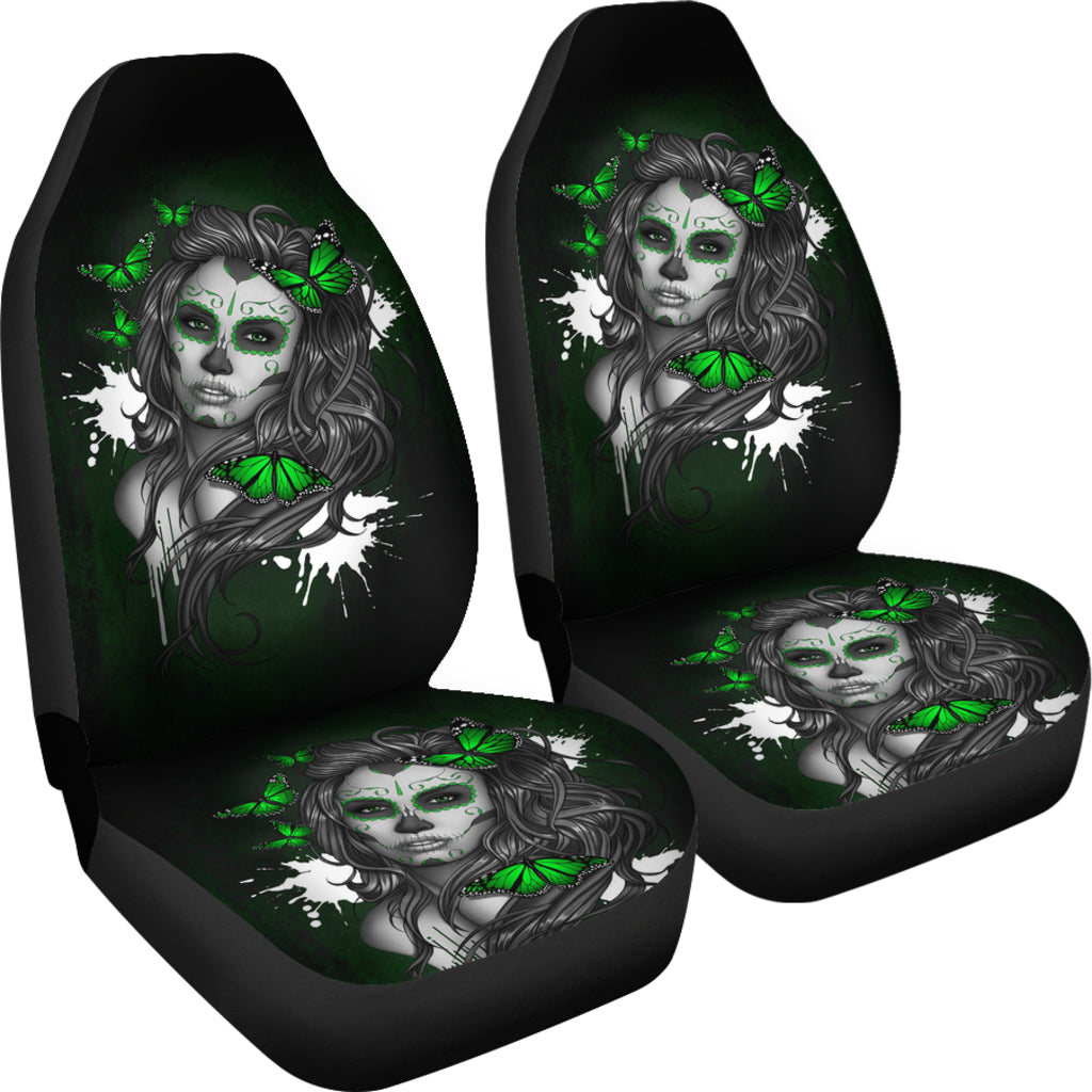 Set 2 seat cover sugar skulls