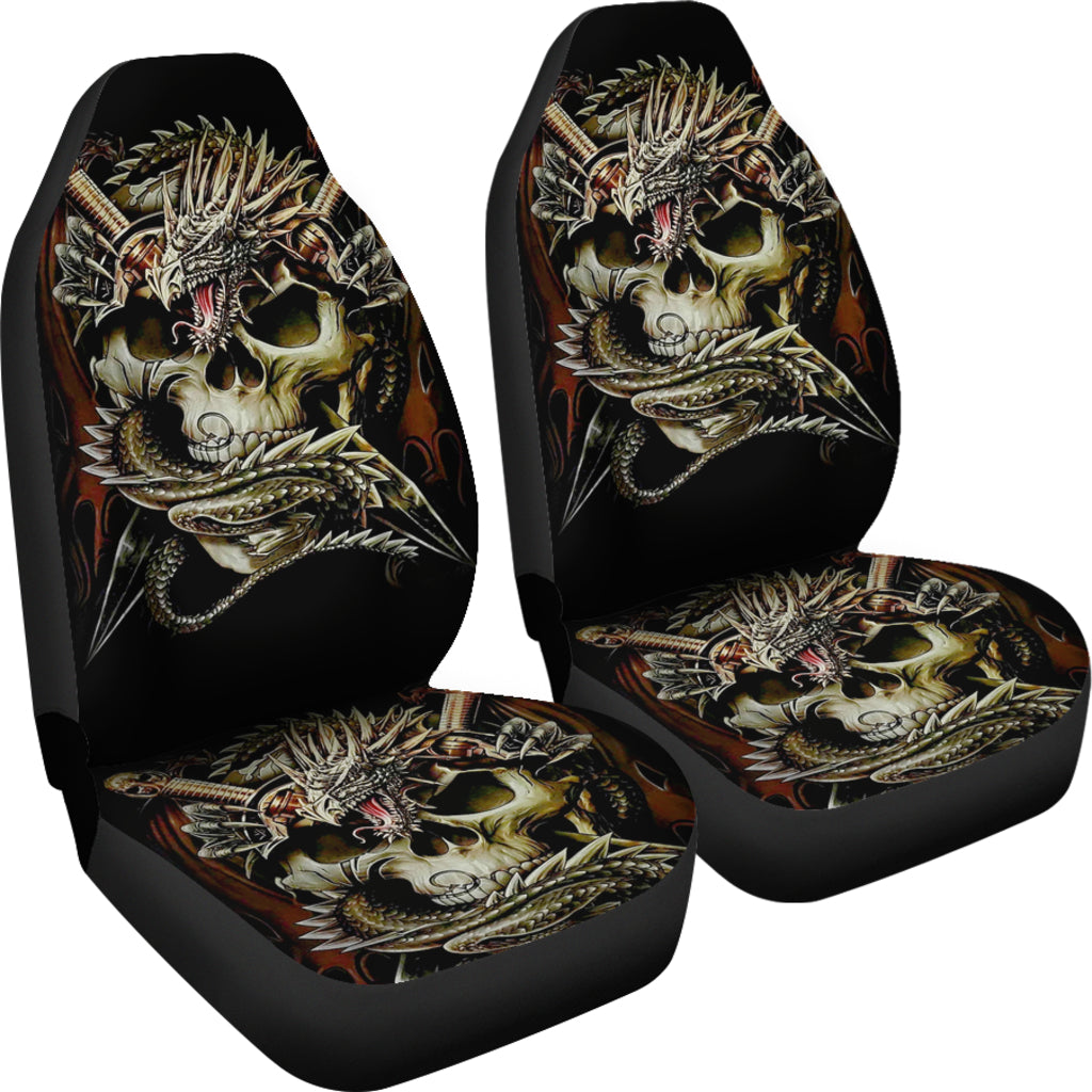 Set of 2 skull dragon car seat covers