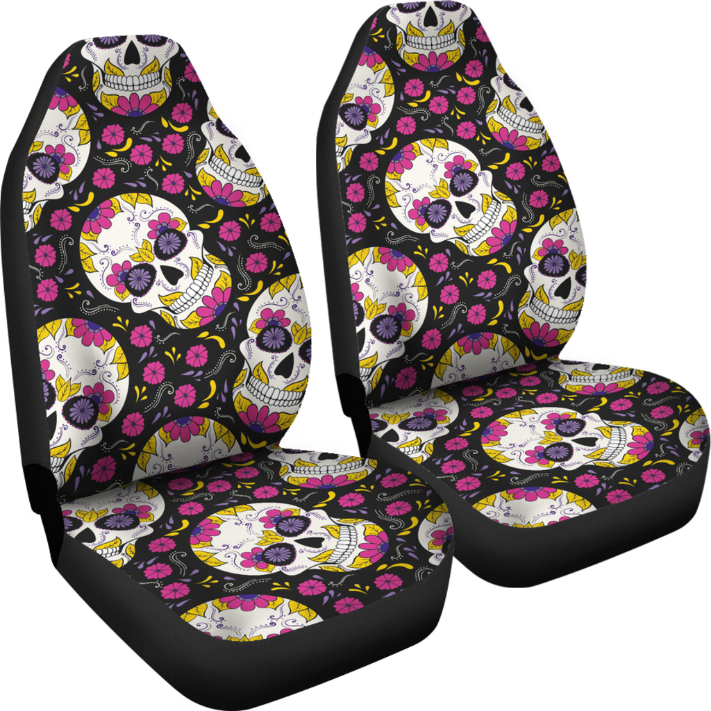 Set of 2 sugar skull mexican skull car seat covers