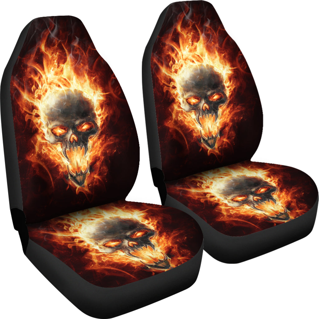 Set of 2 pcs - Skull Gothic Horror Flaming Fire Halloween skull car seat covers