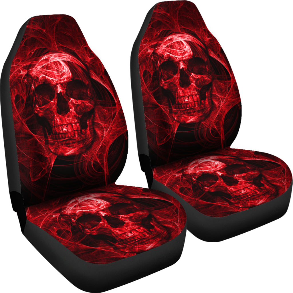 Set of 2 flaming fire red skull car seat covers