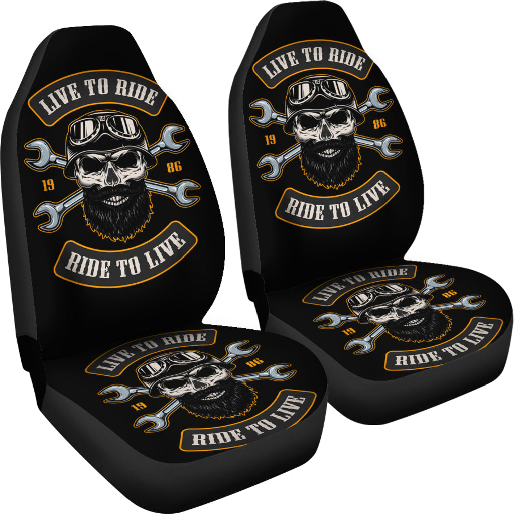 Set of 2 Live to ride - ride to live car seat covers skull car seat cover Gothic