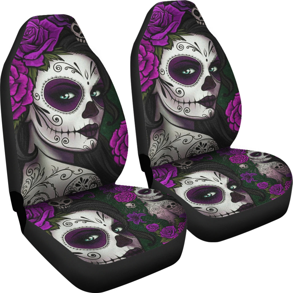 Set of 2 pcs sugar skull girls car seat covers