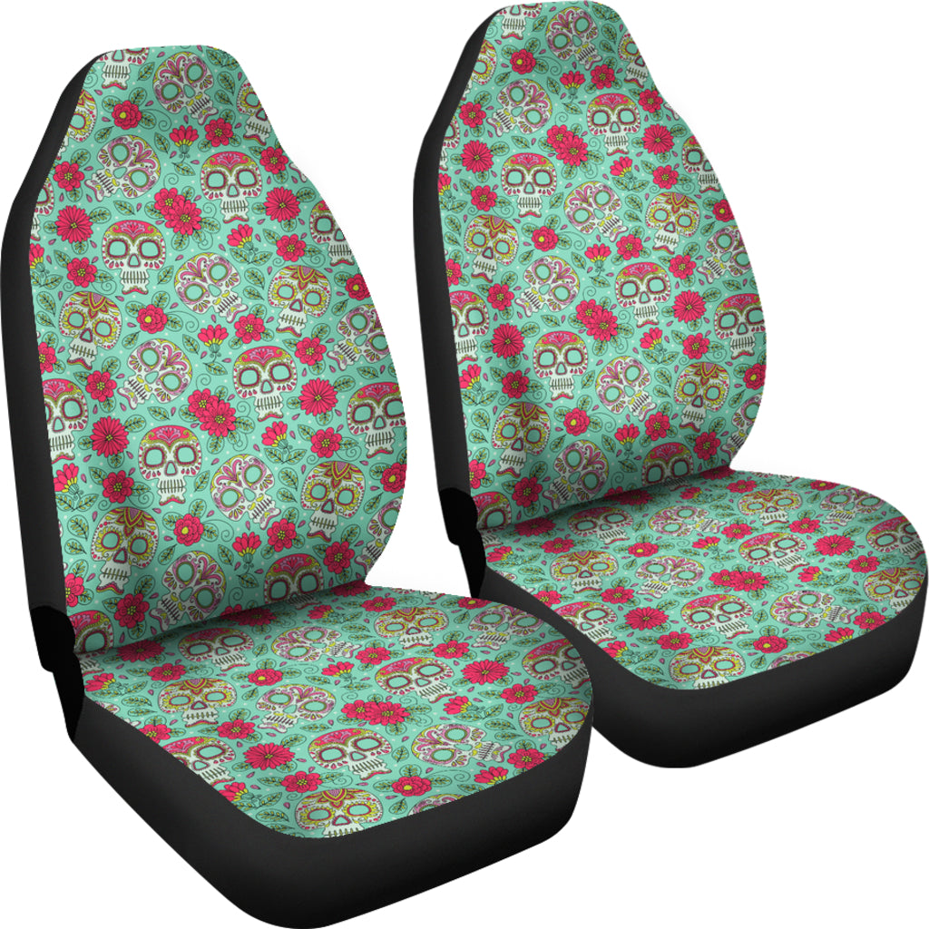 Set of 2 Pcs - Sugar Skulls - Day of the dead car seat covers