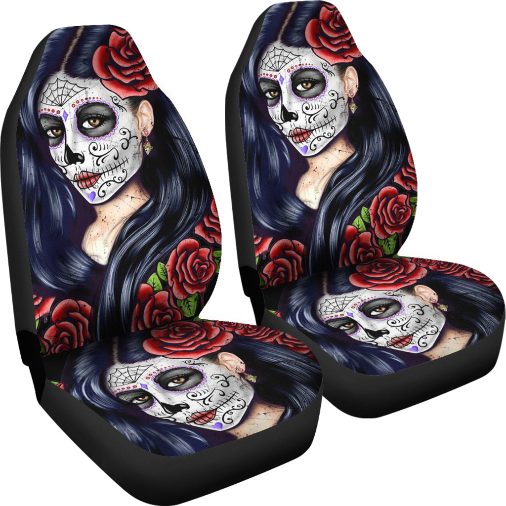 Set of 2 pcs sugar skull girl car seat covers