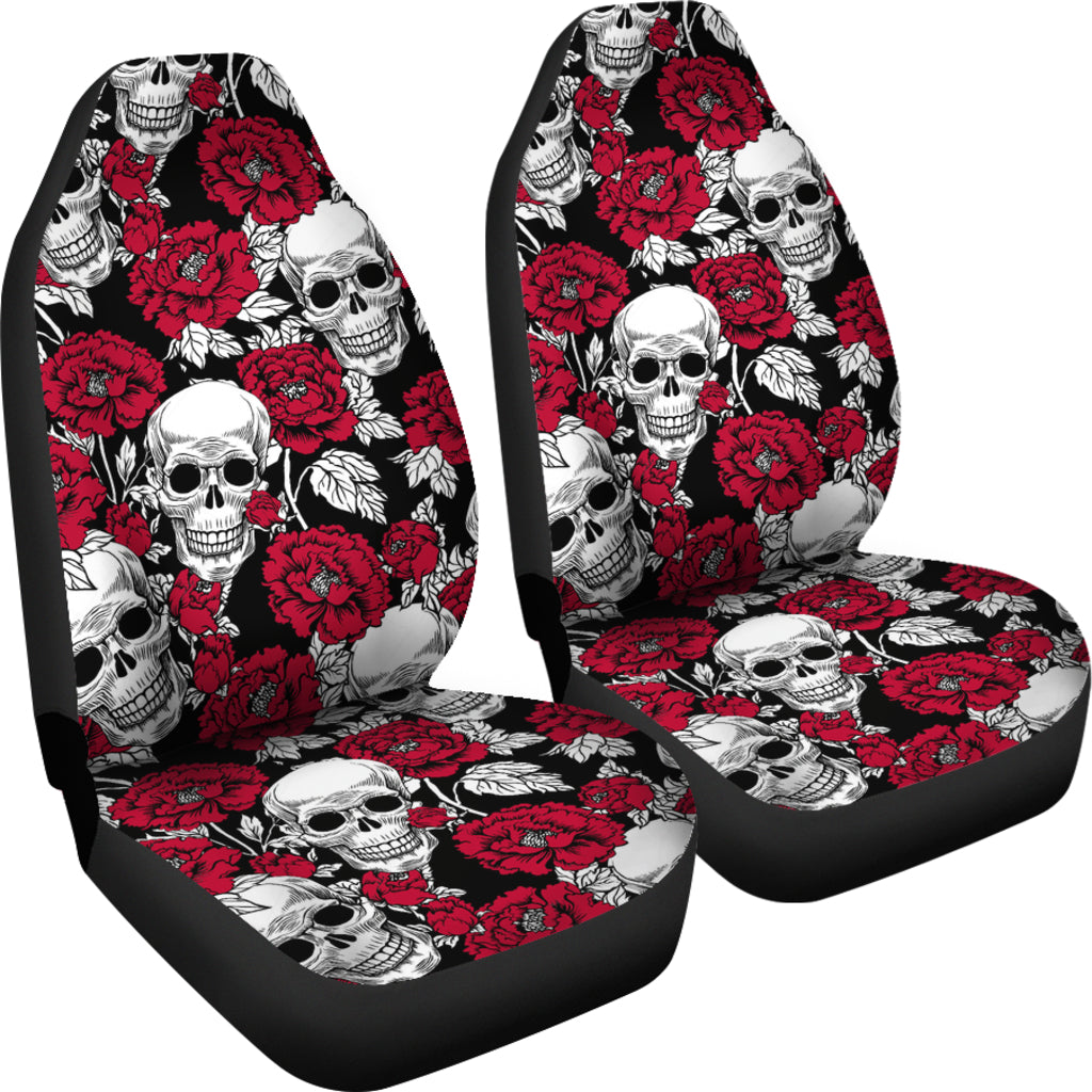 Set of 2 - Floral skull - gothic car seat covers