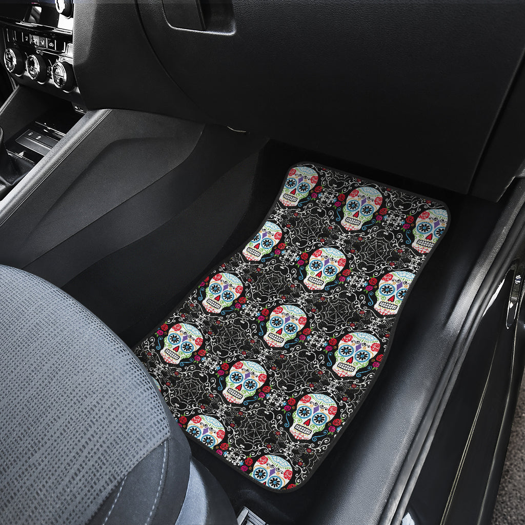 Set of 4 pcs floral sugar skull car mats